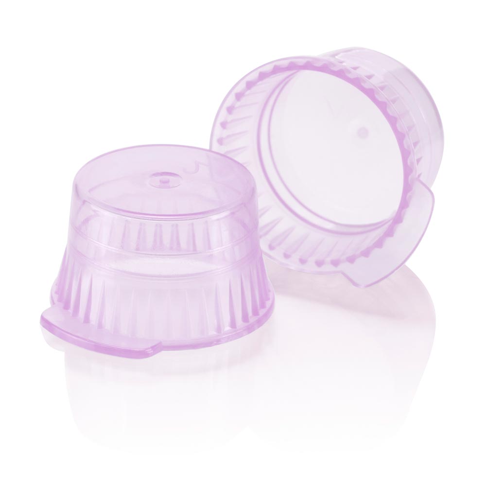 Globe Scientific Snap Cap, Translucent Lavender, PE, for 13mm Glass and Evacuated Tubes and 12mm Plastic Test Tubes Image